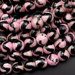 Tibetan Agate 10mm Round Beads Dzi Agate Pink Etched Line Ring Mala Antique Boho Beads 15.5" Strand