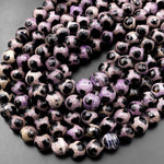 Tibetan Agate 10mm Round Beads Dzi Agate Maroon Purple Mala Antique Boho Beads 15.5" Strand