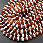 Tibetan Agate 10mm Round Beads Dzi Agate Orange Etched Line Ring Mala Antique Boho Beads 15.5" Strand