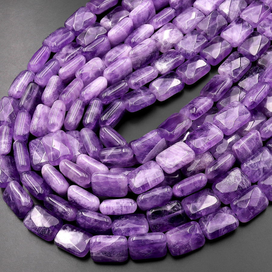 Natural Purple Amethyst Faceted Rectangle Cushion 12mm Beads 15.5" Strand
