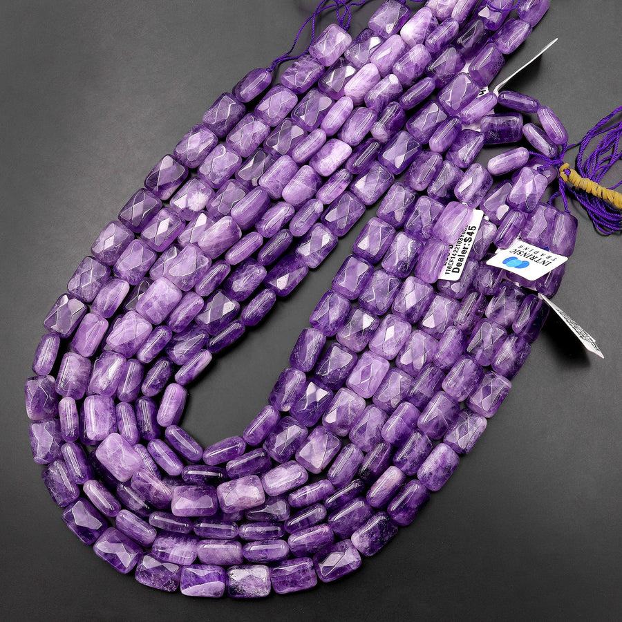 Natural Purple Amethyst Faceted Rectangle Cushion 12mm Beads 15.5" Strand