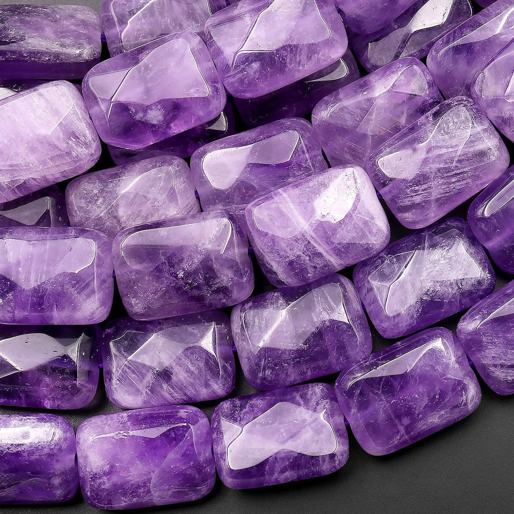 Natural Purple Amethyst Faceted Rectangle Cushion 12mm Beads 15.5" Strand