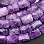 Natural Purple Amethyst Faceted Rectangle Cushion 12mm Beads 15.5" Strand