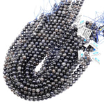 Rare Rare Natural Black Blue Rutilated Quartz 6mm 8mm 10mm 12mm 14mm Round Beads From Madagascar 15.5" Strand