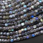 AAA Natural Blue Labradorite Micro Faceted 4mm Cube Dice Square Beads 15.5" Strand
