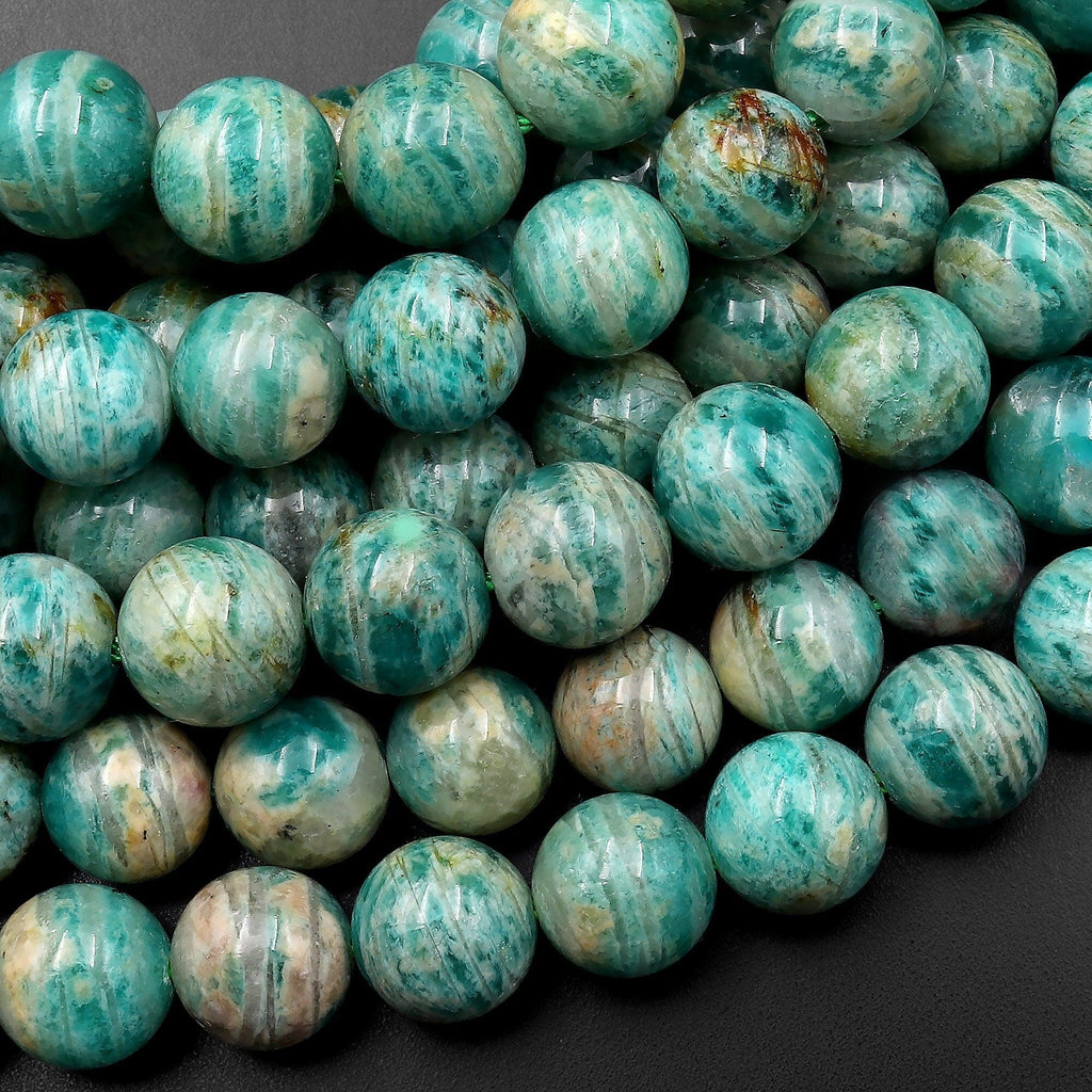 Rare Natural Banded Russian Amazonite 4mm 6mm 8mm 10mm Round Beads 15.5" Strand
