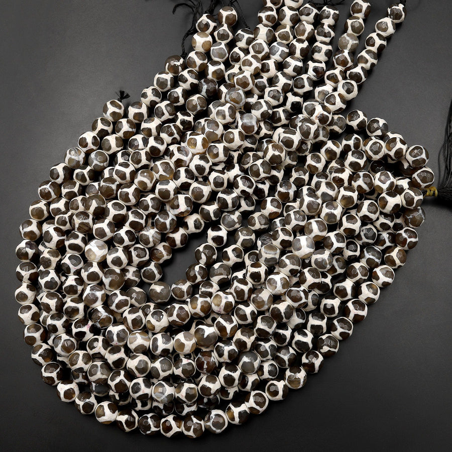 Tibetan Agate 10mm Round Beads Dzi Agate Grayish Brown Mala Antique Boho Beads 15.5" Strand