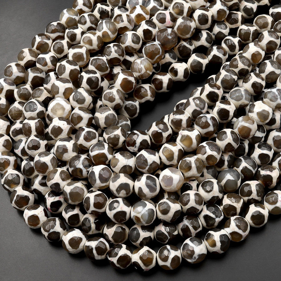 Tibetan Agate 10mm Round Beads Dzi Agate Grayish Brown Mala Antique Boho Beads 15.5" Strand