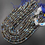 AAA Faceted Labradorite Rondelle Beads 8mm Brilliant Rainbow Blue Flashes Fire Diamond Cut 15.5" Strand