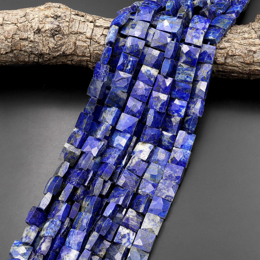 AAA Faceted Natural Blue Lapis Square Cushion Beads 15.5" Strand