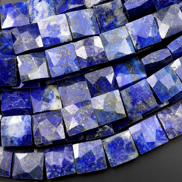 AAA Faceted Natural Blue Lapis Square Cushion Beads 15.5" Strand