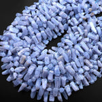 Freeform Natural Blue Lace Agate Spike Slice Beads Side Drilled Freeform Rectangle 15.5" Strand