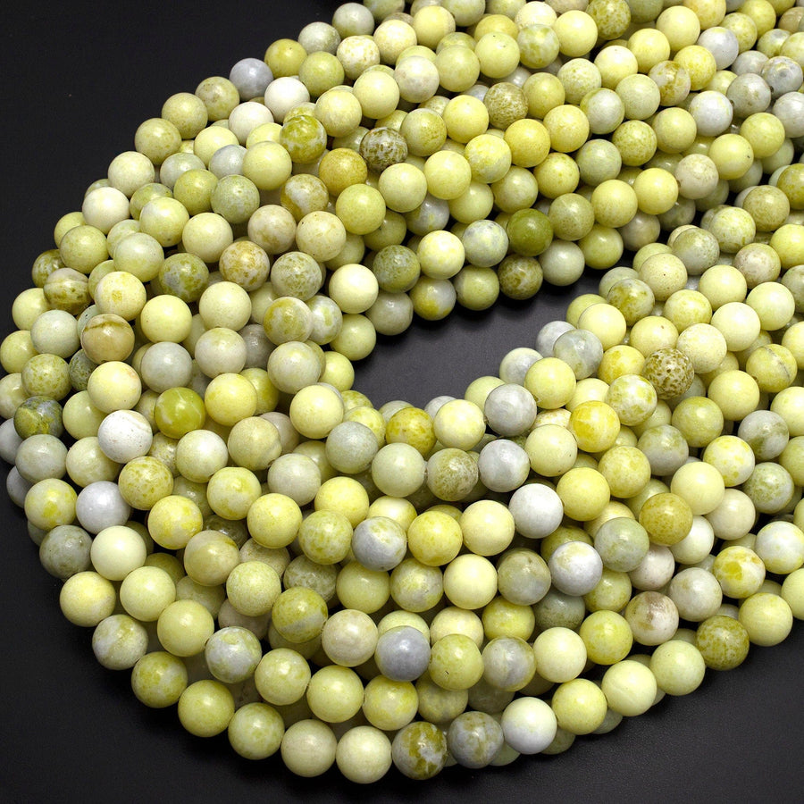 Natural Canary Yellow Jade Round Beads 8mm 15.5" Strand