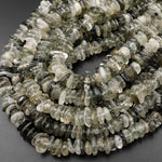 Large Natural Green Tourmaline Rutile Quartz Beads Freeform Rondelle 15.5" Strand