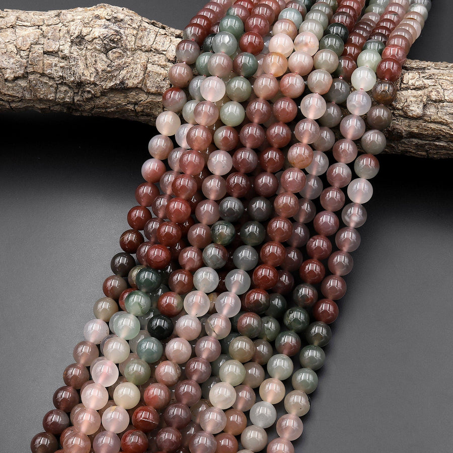 Natural African Phantom Agate 8mm Round Beads Translucent Mauve Red Pink Green Agate 15.5" Strand