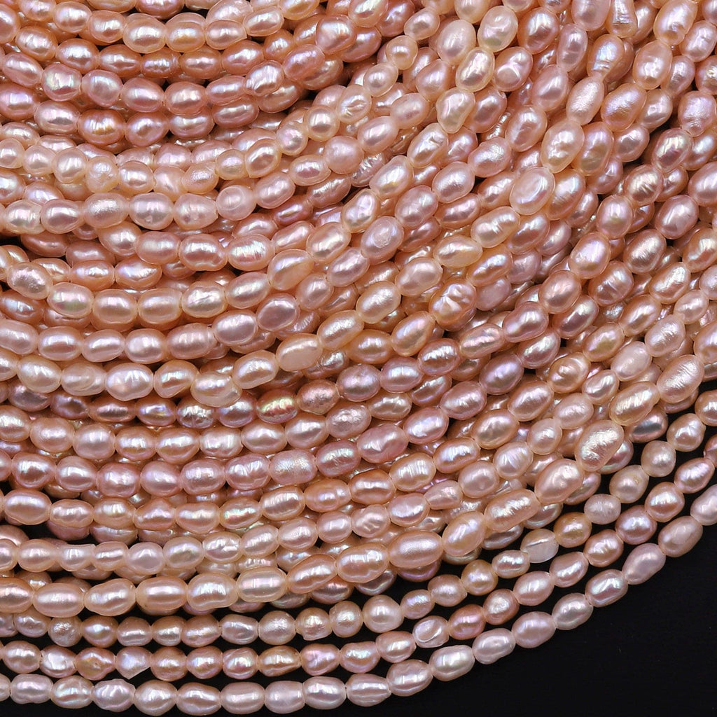 Genuine Freshwater Small Pink Rice Seed Pearls 3mm Oval 15.5" Strand
