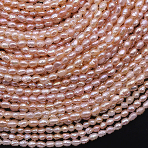 Genuine Freshwater Small Pink Rice Seed Pearls 3mm Oval 15.5" Strand