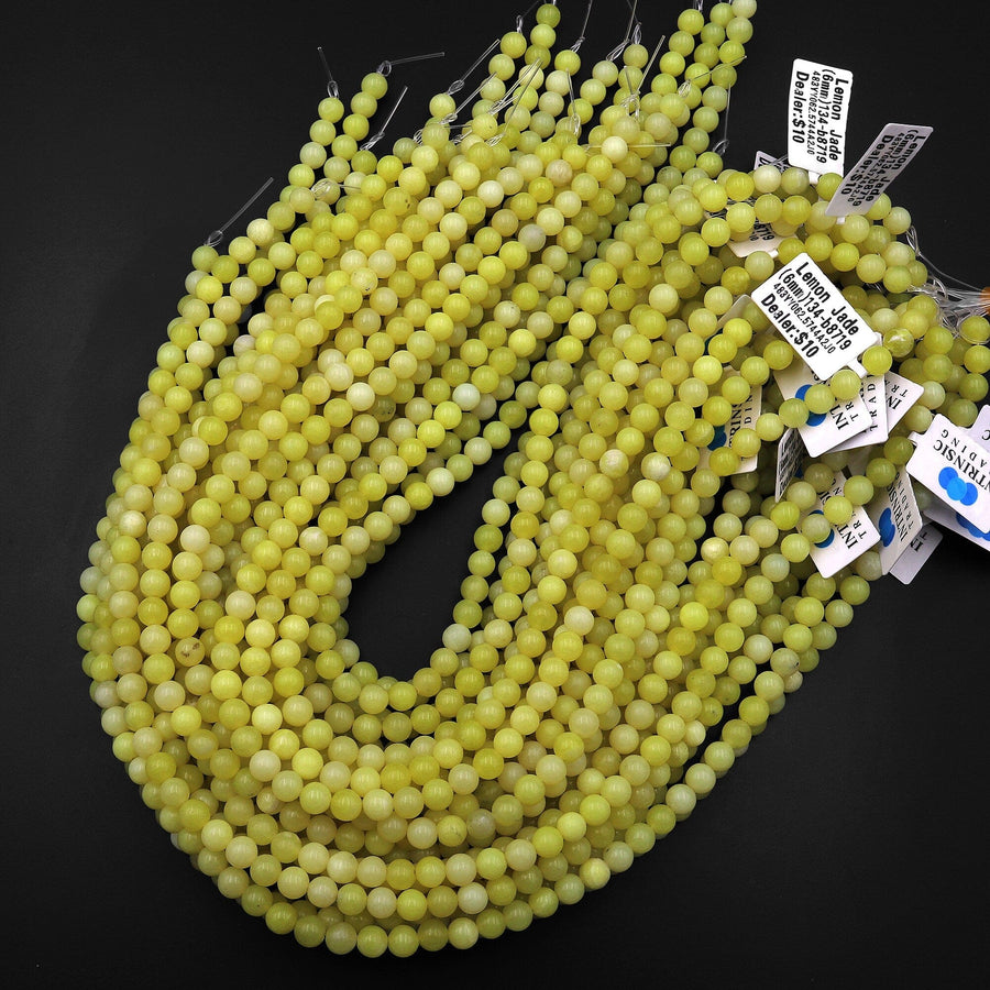 Natural Lemon Jade Round Beads 6mm 15.5" Strand