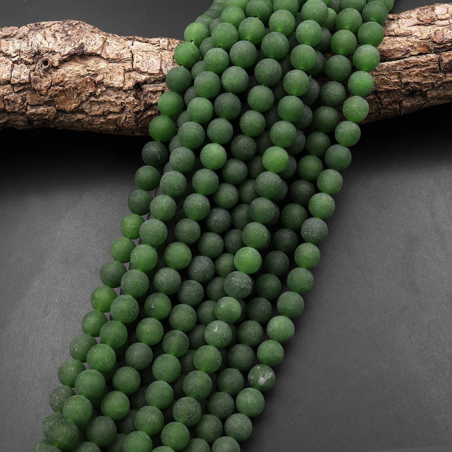 Matte Green Taiwan Jade Smooth Round 4mm 6mm 8mm 10mm Beads 15.5" Strand