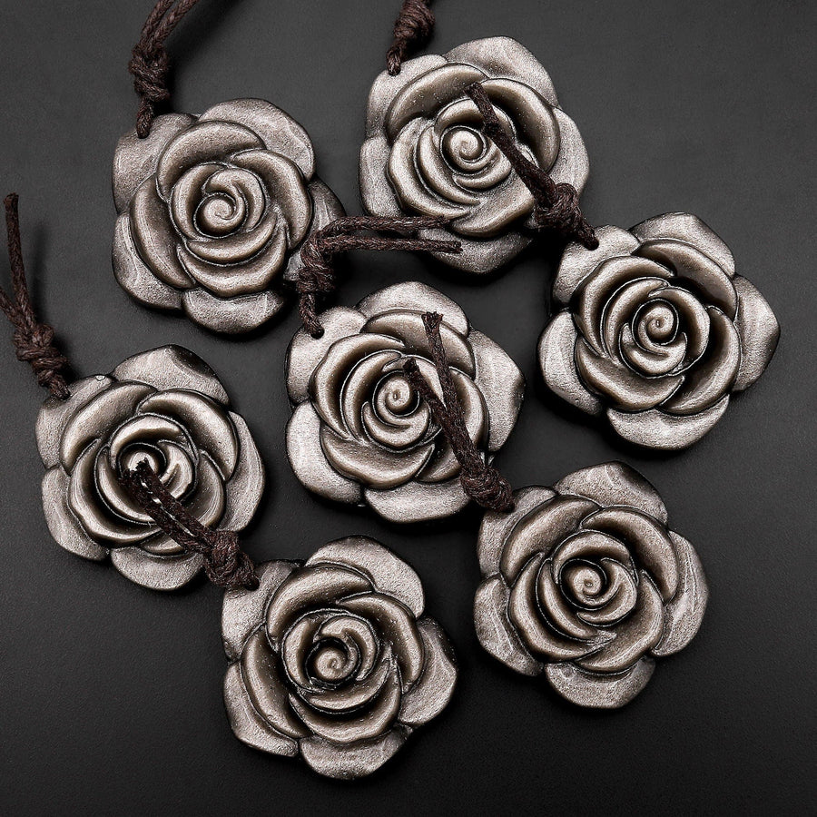 obsidian rose seed AAA Hand Carved Natural Silver Obsidian Rose Flower Pendant Gemstone F – Intrinsic Trading