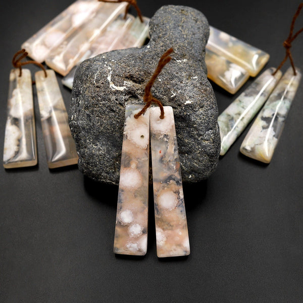 Natural Cherry Blossom Agate Earring Pair Drilled Matched Trapezoid Pair Aka Flower Agate