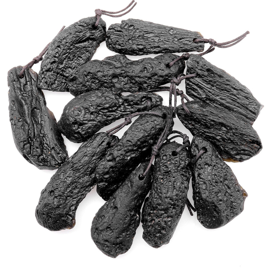 Natural Black Tektite From Thailand Freeform Long Pendant Meteorite Cosmic Gems Rough Raw Gemstone