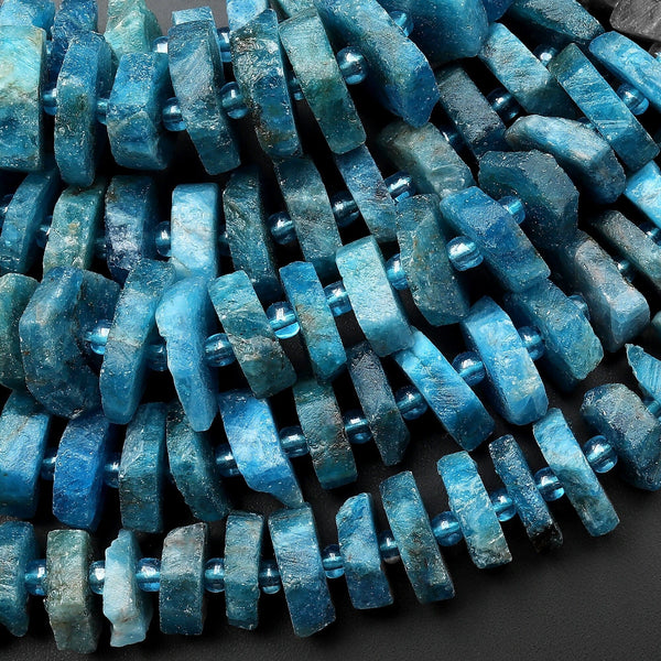 Natural Blue Apatite Center Drilled Hexagon Disc Rondelle Beads 15.5" Strand
