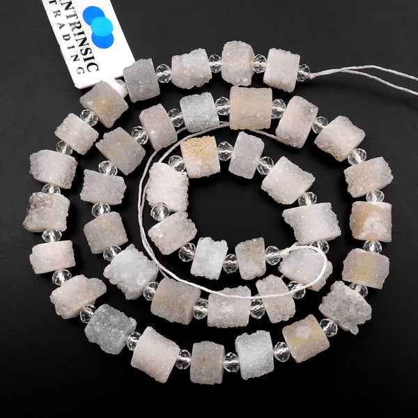 AAA Natural Stalactite Druzy Beads Drusy Cylinder Nuggets Center Drilled Crystal Tube Beads 15.5" Full Strand
