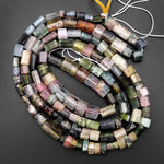 Natural Green Pink Watermelon Tourmaline Tube 6mm 8mm Beads 15.5" Strand