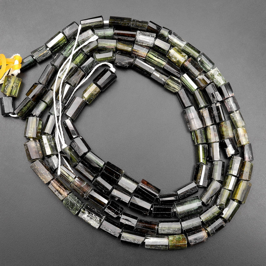 Natural Forest Green Watermelon Tourmaline Tube Beads 15.5" Strand