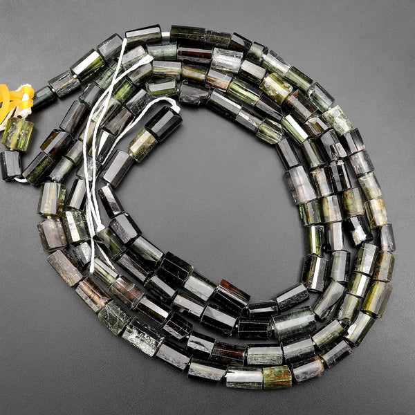 Natural Forest Green Watermelon Tourmaline Tube Beads 15.5" Strand