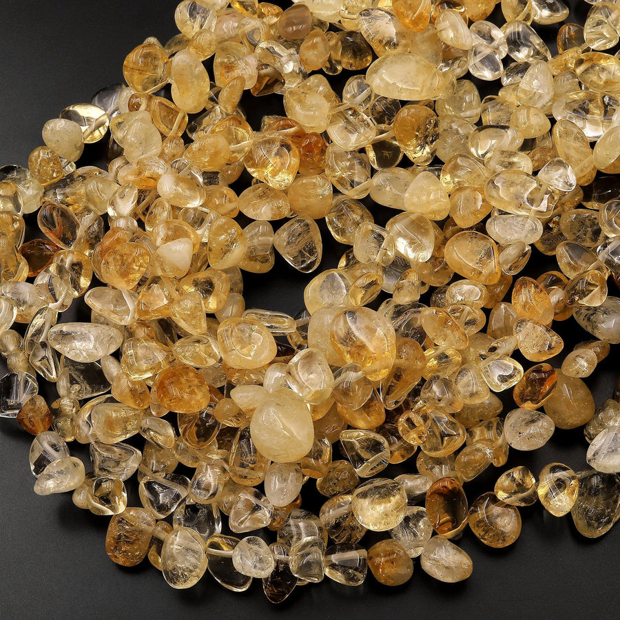 Natural Golden Citrine Freeform Teardrop Pebble Beads 15.5" Strand