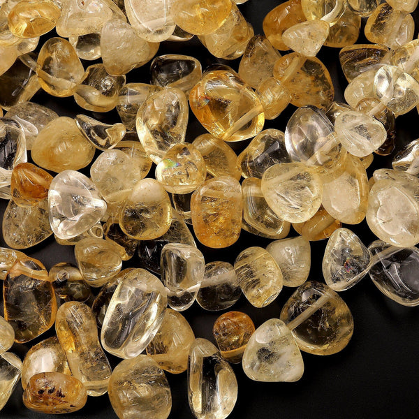 Natural Golden Citrine Freeform Teardrop Pebble Beads 15.5" Strand