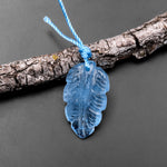 Hand Carved Natural Blue Aquamarine Leaf Pendant Bead Drilled Gemstone
