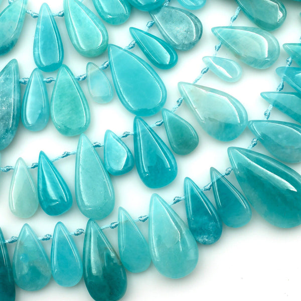 AAA Natural Peruvian Amazonite Smooth Teardrop Focal Pendant Beads Side Drilled 15.5" Strand