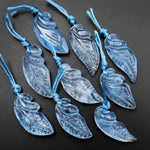 Hand Carved Natural Blue Aquamarine Leaf Pendant Bead Drilled Real Gemstone