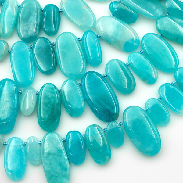 AAA Natural Peruvian Amazonite Smooth Oval Focal Pendant Beads Side Drilled 15.5" Strand