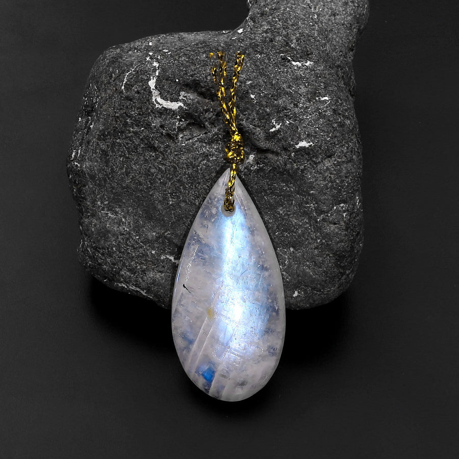 Natural Rainbow Moonstone Teardrop Pendant Drilled Gemstone Focal Bead