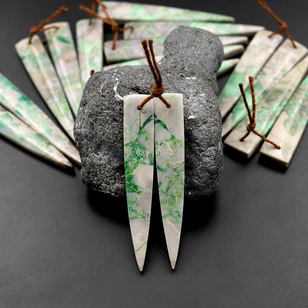 Drilled Natural Utah Variscite Long Dagger Triangle Earring Pair Matched Cabochon Gemstone Beads