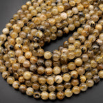 Natural Golden Rutile Quartz w Hematite 8mm 10mm 12mm 14mm Round Bead 15.5" Strand