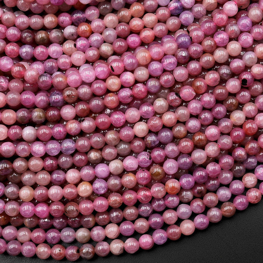 Genuine Natural Pink Ruby 3mm Smooth Round Gemstone Beads 15.5" Strand