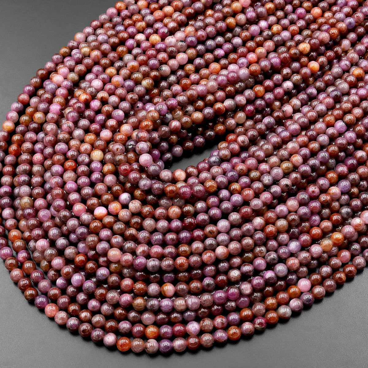 Genuine Natural Pink Red Ruby 4mm Smooth Round Gemstone Beads 15.5