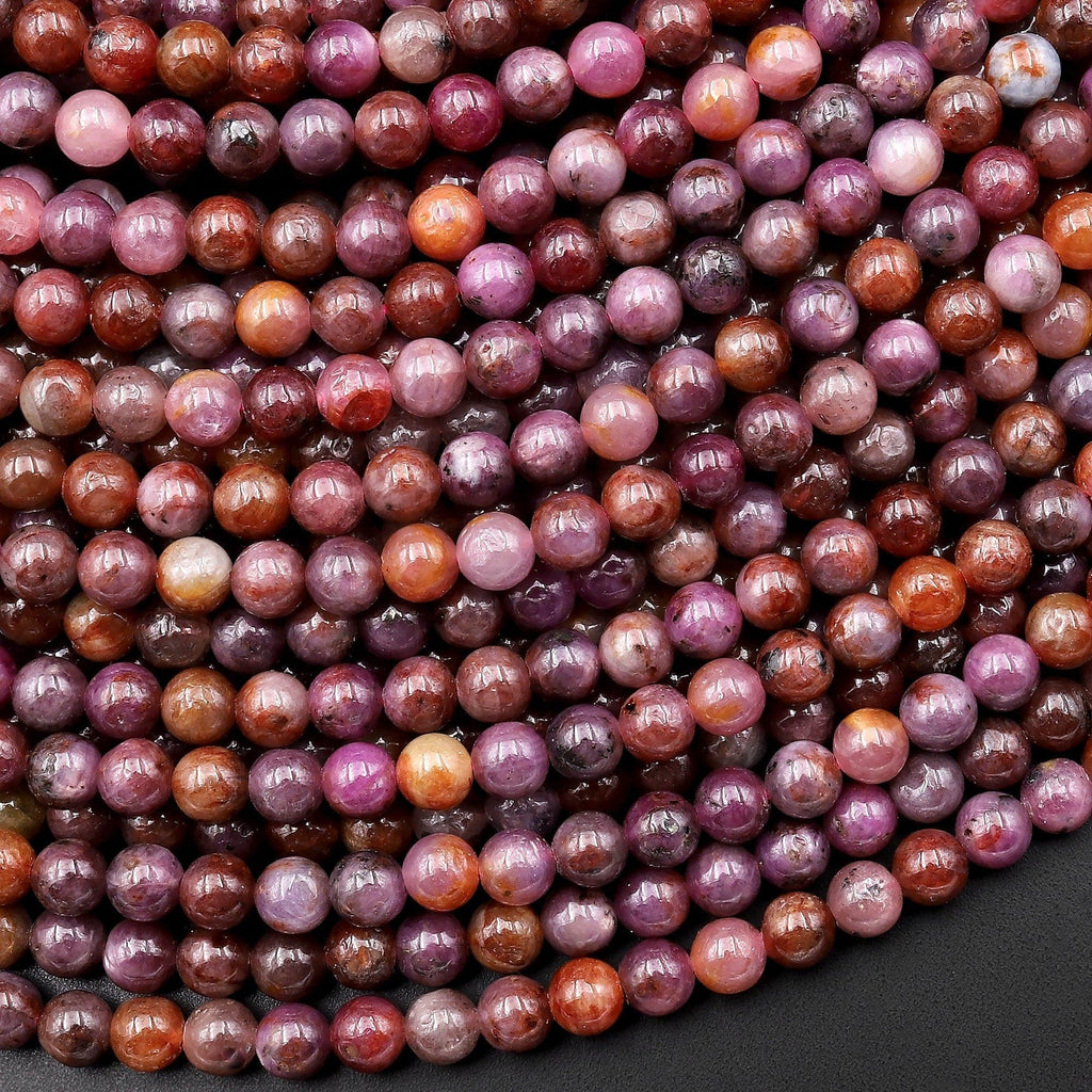 Genuine Natural Pink Red Ruby 4mm Smooth Round Gemstone Beads 15.5