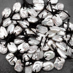 Natural White Rectangle Freshwater Coin Pearl Pendant Drilled Focal Bead