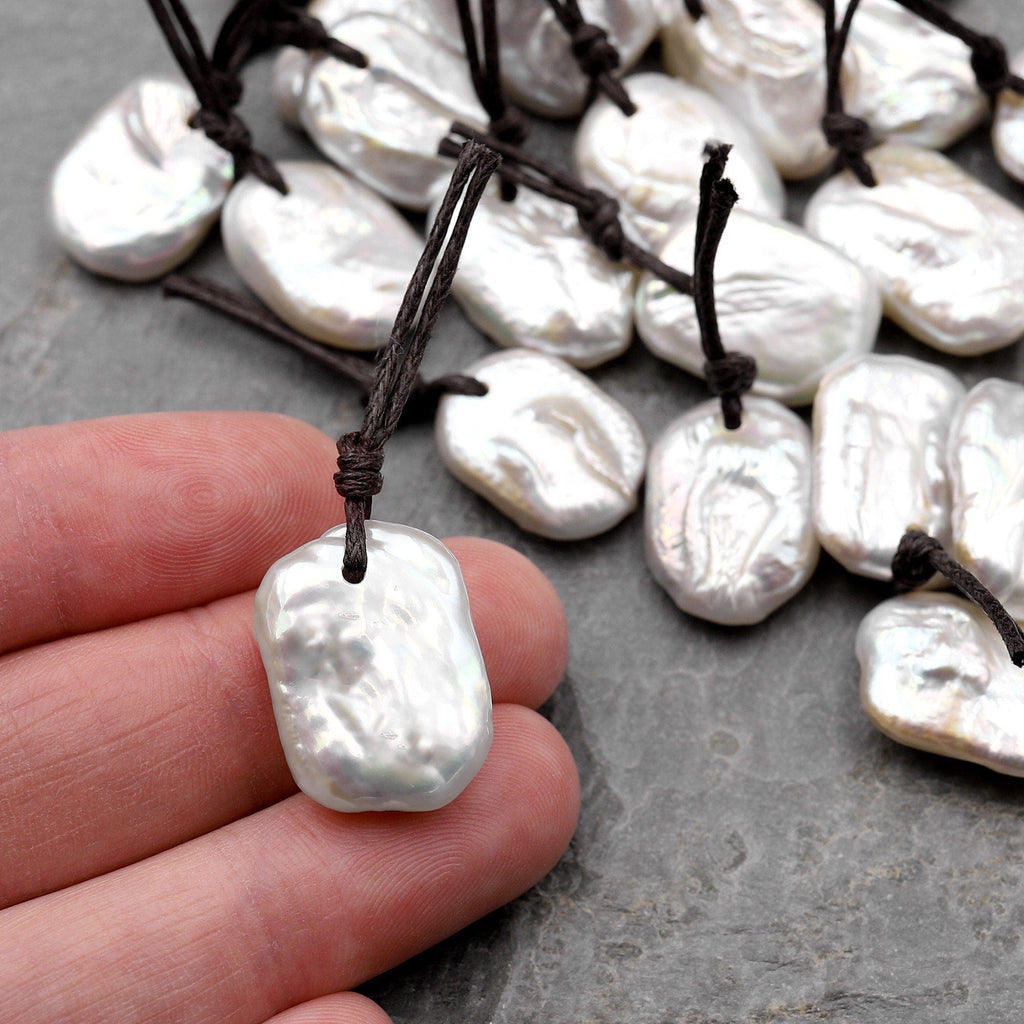 Natural White Rectangle Freshwater Coin Pearl Pendant Drilled Focal Bead