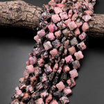 Four Leaf Clover Beads Natural Rhodonite Carved Flower Gemstone 15.5" Strand