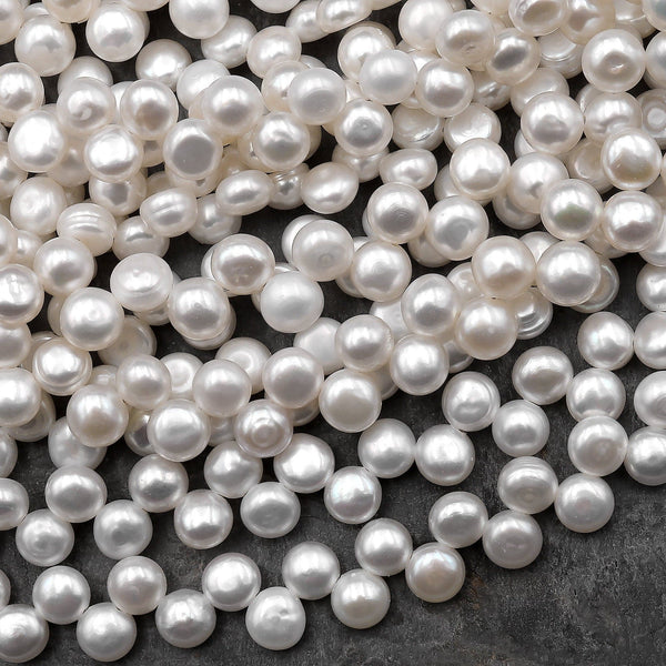 Natural White Freshwater Pearl 5mm Domed Flatback Side Drilled Bead 15.5" Strand
