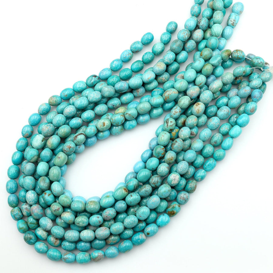 Natural Turquoise Rounded Nuggets Genuine Real Blue Green Gemstone 15.5" Strand