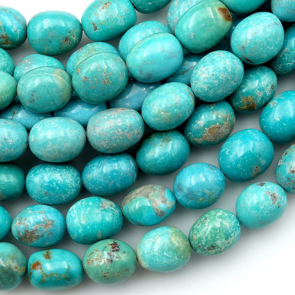 Natural Turquoise Rounded Nuggets Genuine Real Blue Green Gemstone 15.5" Strand