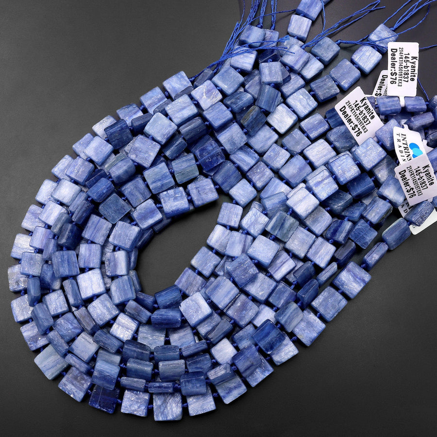 Natural Blue Kyanite Square Cushion Beads 8mm 10mm 15.5" Strand